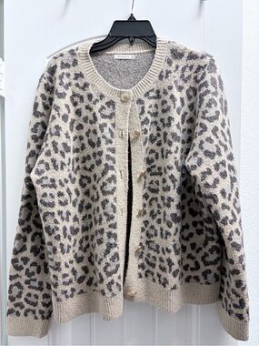 Staccato Beige and Gray Leopard-Print Button Cardigan